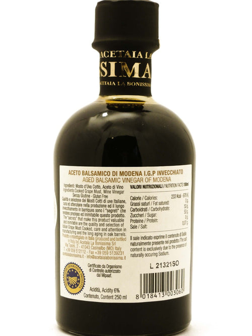 etichetta di Aceto Balsamico di Modena IGP Sigillo Oro  di Acetaia La Bonissima 