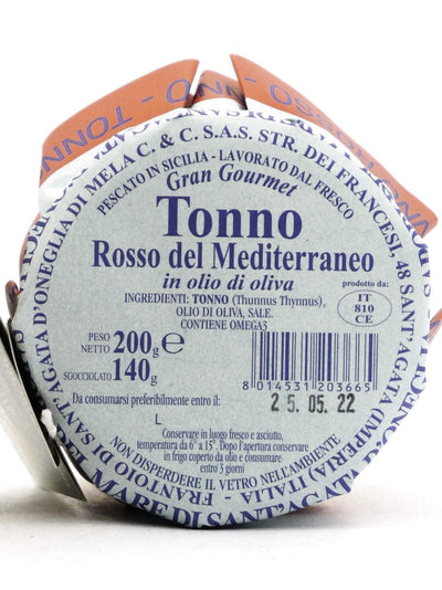 etichetta del vasetto di Filetti di Tonno Rosso in Olio d'Oliva di Frantoio Sant'Agata d'Oneglia
